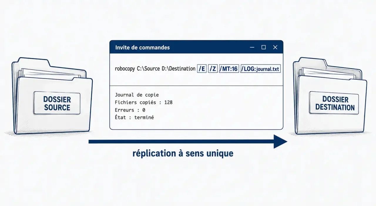 Robocopy schéma de copie robuste entre dossier source et dossier destination sous Windows