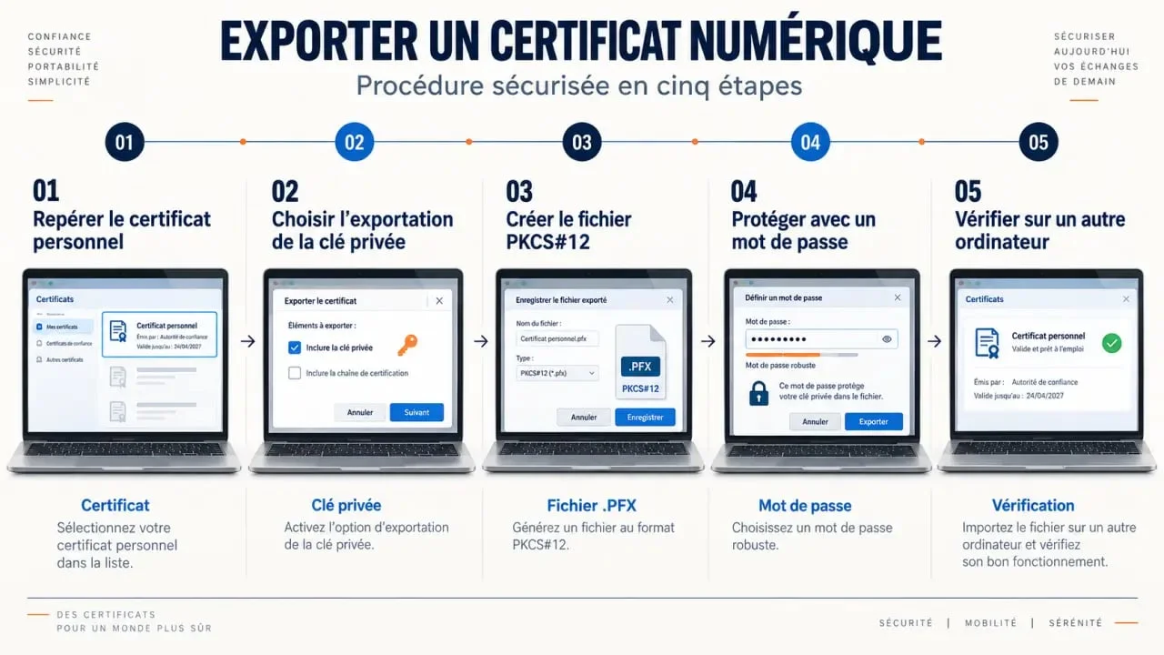Proceso para exportar certificado digital con clave privada en un archivo PFX