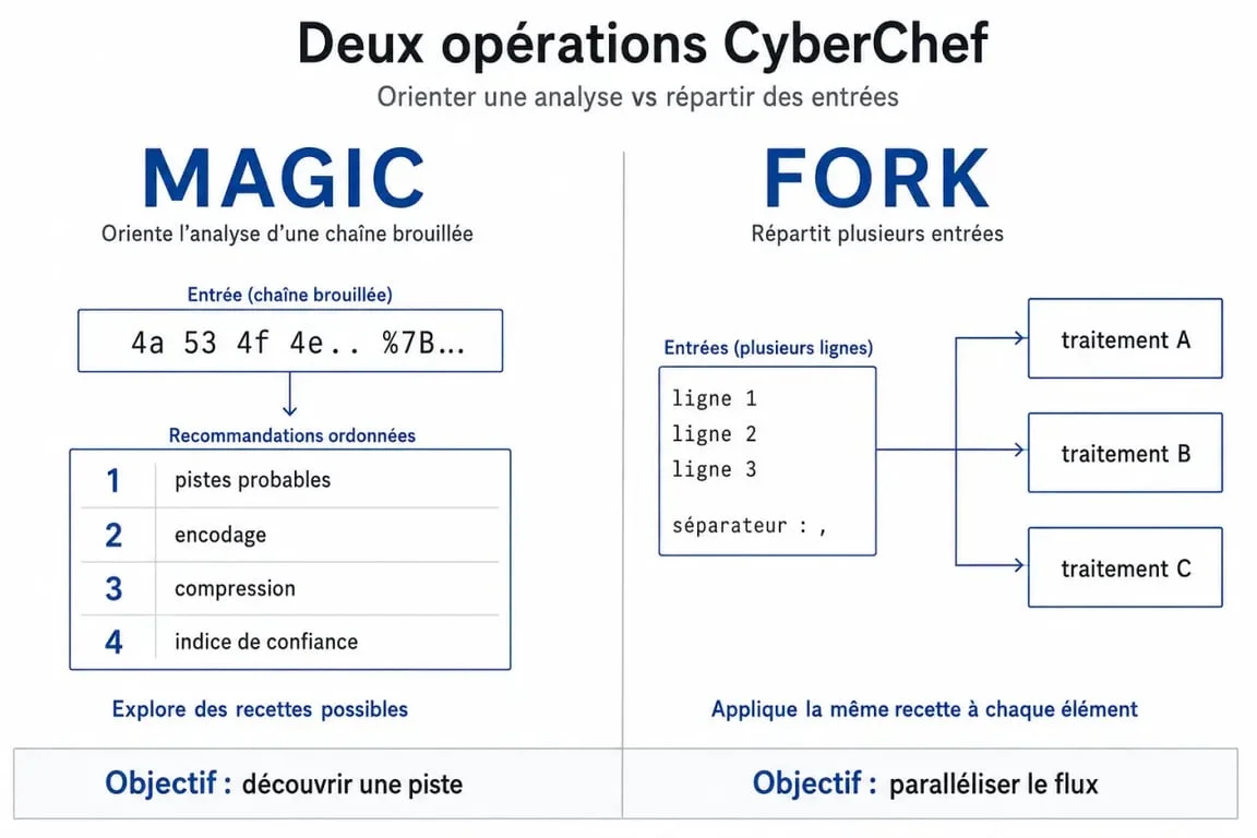 CyberChef Magic y Fork para análisis de datos